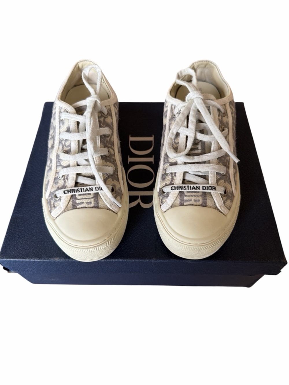 Dior Kids Beige Logo Canvas Sneakers
